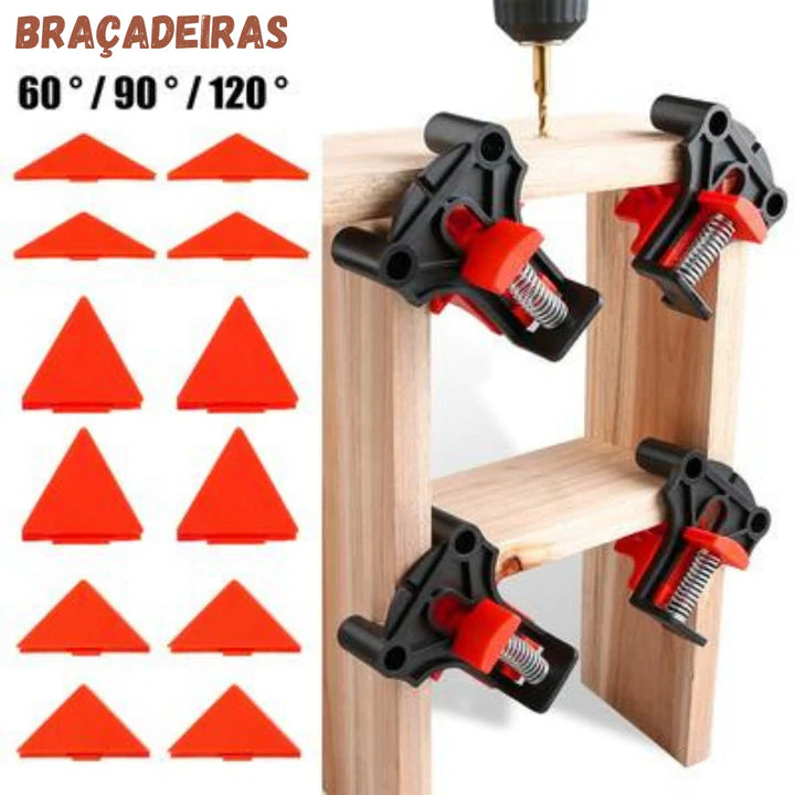 Kit com 12Pcs. Grampo Sargento Angular 90 60 120 Graus Cantoneira Marcenaria