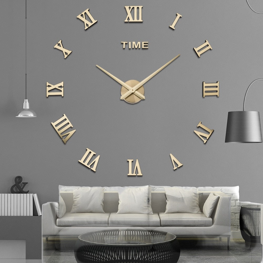 Relógio de quartzo espelhado e grande de parede, oferta especial de relógio adesivo 3D de acrílico para decoração moderna de casa e sala de estar