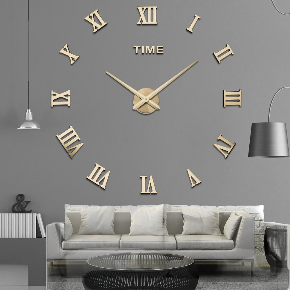 Relógio de quartzo espelhado e grande de parede, oferta especial de relógio adesivo 3D de acrílico para decoração moderna de casa e sala de estar