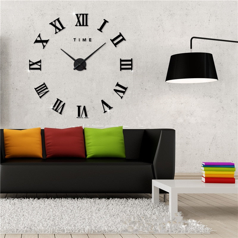 Relógio de quartzo espelhado e grande de parede, oferta especial de relógio adesivo 3D de acrílico para decoração moderna de casa e sala de estar