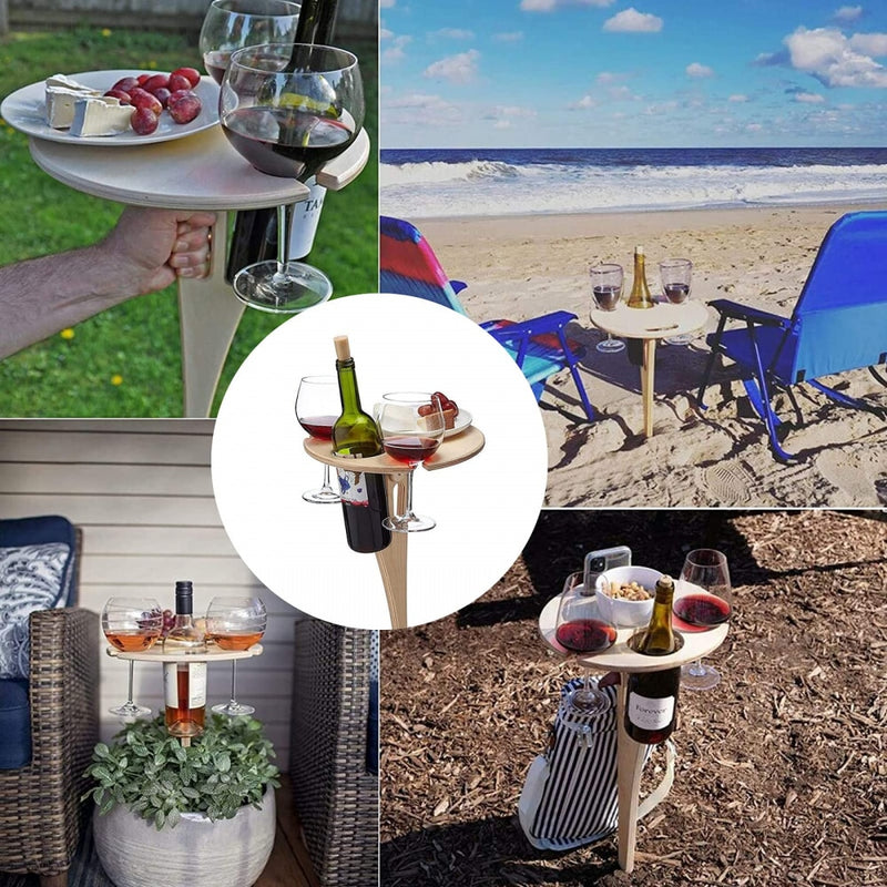 Mini mesa de vinho dobrável portátil, mesa redonda para piquenique e acampamento ao ar livre, mesa de vinho dobrável com mini mesa redonda para jardim e viagem