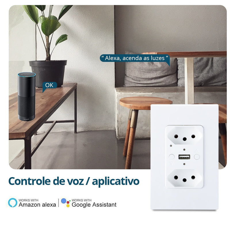 Zemismart tuya wifi brasil tomada usb inteligente 2.1a elétrica brasil padrão plugue 13a temporizador alexa google casa controle de voz